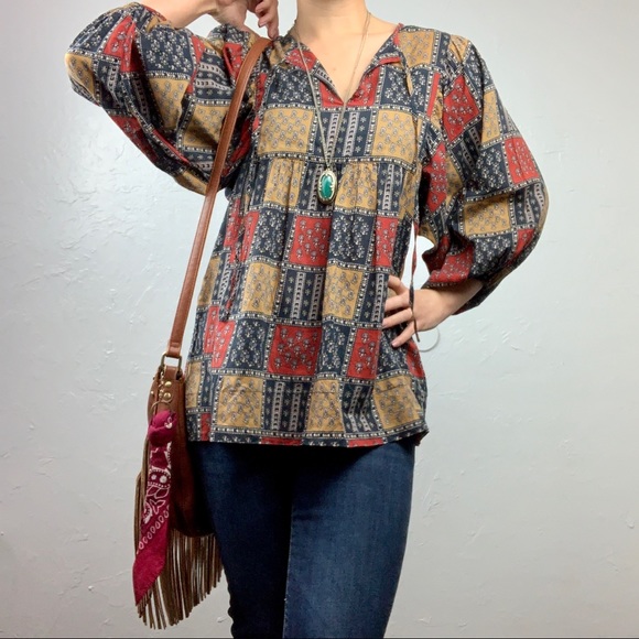 Anthropologie Tops - Anthro: Sunner patchwork boho peasant blouse S